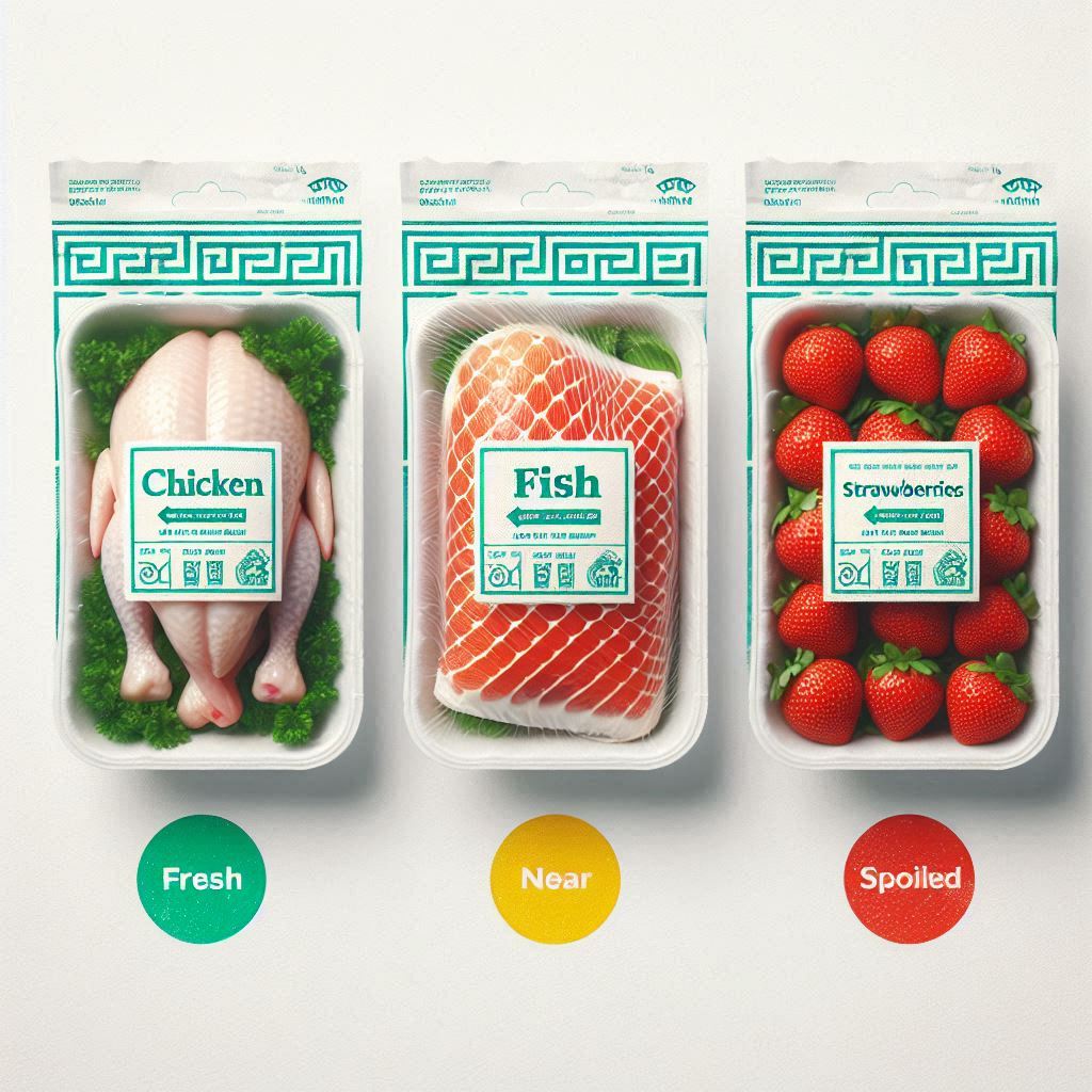 Ilustración del cambio de color en una etiqueta aplicada a productos cárnicos.